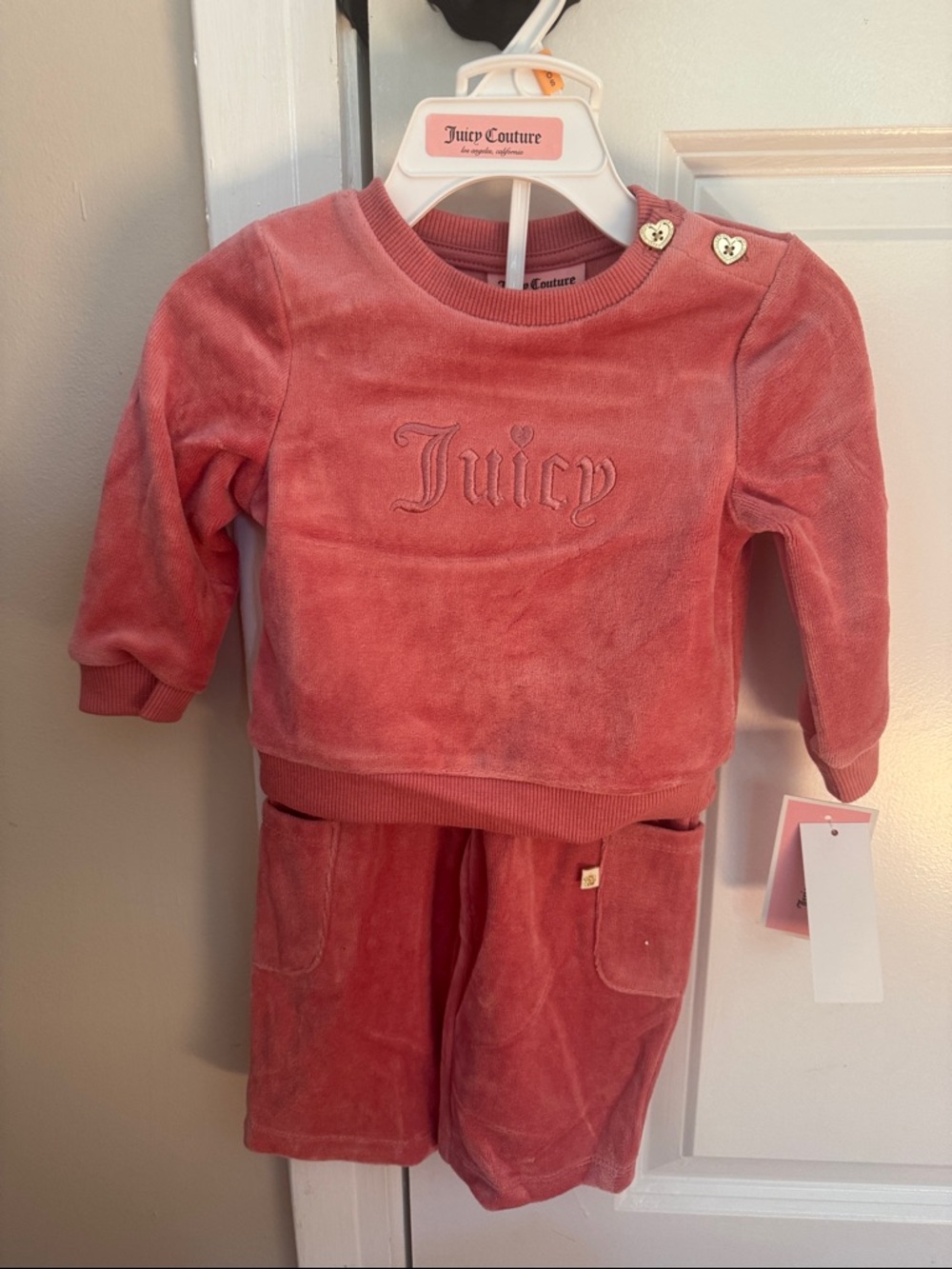 Juicy Couture Coral Pink Velour Baby Two-Piece Set 12M NWT